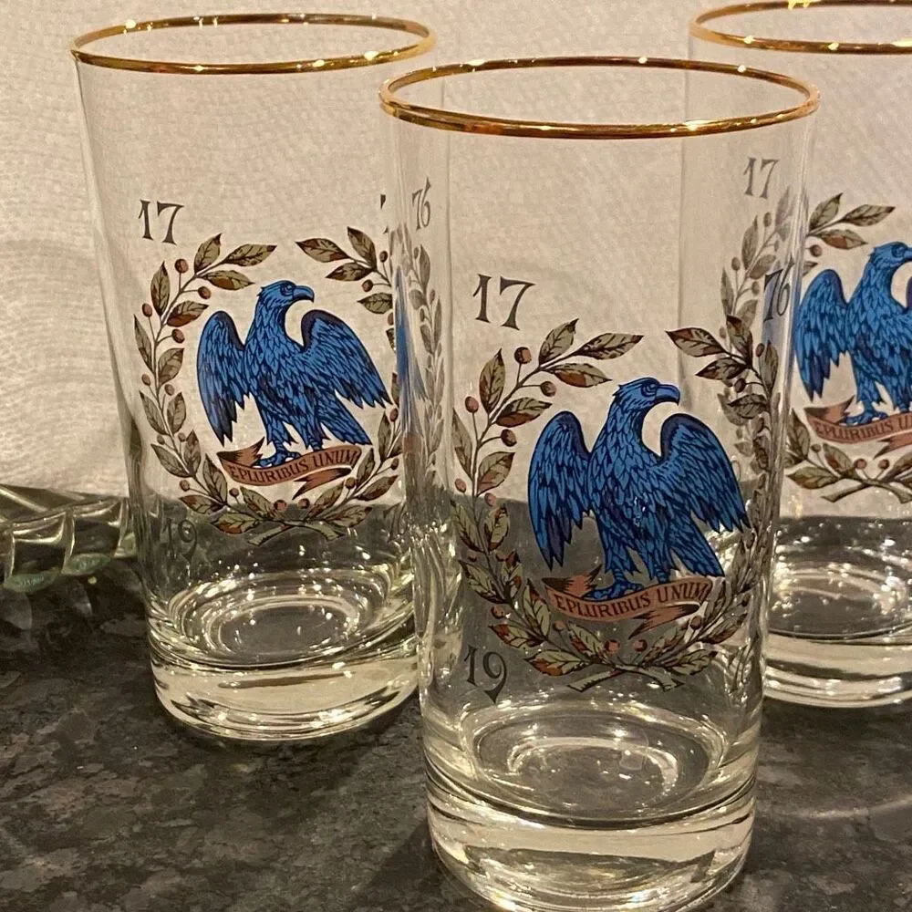 Set Vintage Bicentennial Drinking Glasses Patriotic Eagle Americana Flag